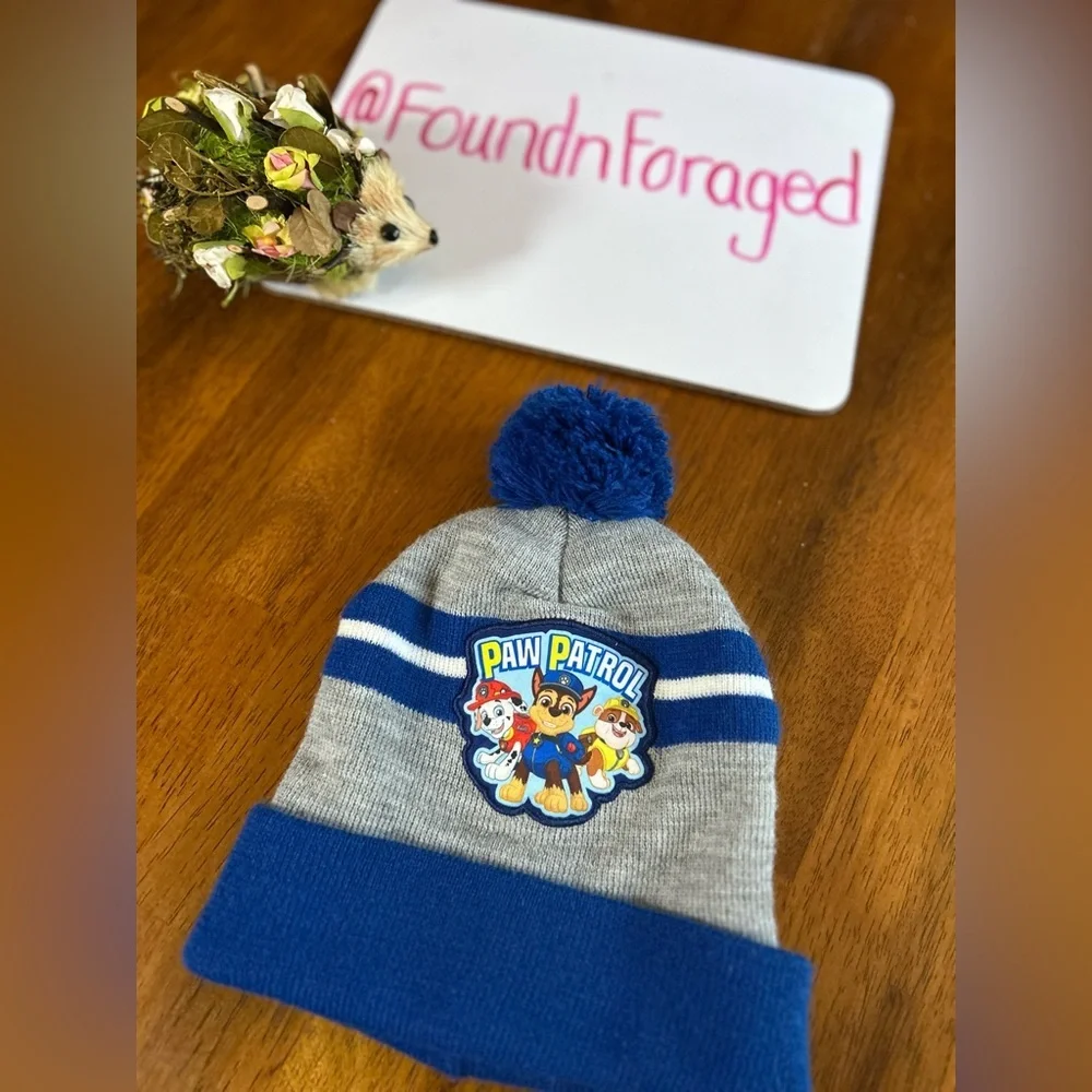 Paw Patrol Blue & Gray Pom Beanie | Chase Marshall Rubble | Kids Winter Hat